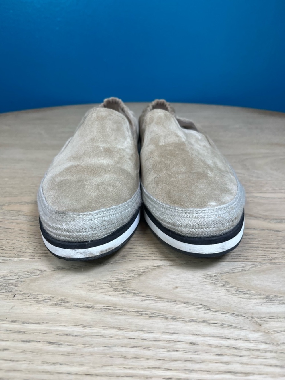 PRADA Saint Tropez Espadrille Slip On Platform Sneakers Tan Suede Size 7.5 - Picture 5 of 11